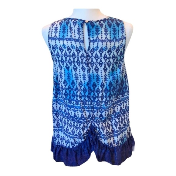 BLL‎ Blue Geometric Print Top w/Bottom Ruffle & Split Hem Detail S - Picture 2 of 10